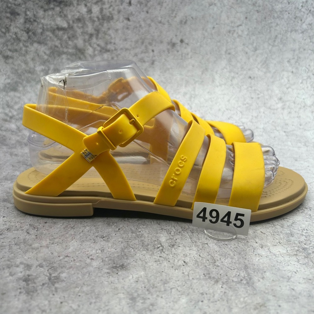 Crocs Tulum Sandal Womens 8 Yellow Strappy Buckle Matlite Flat Comfort Casual